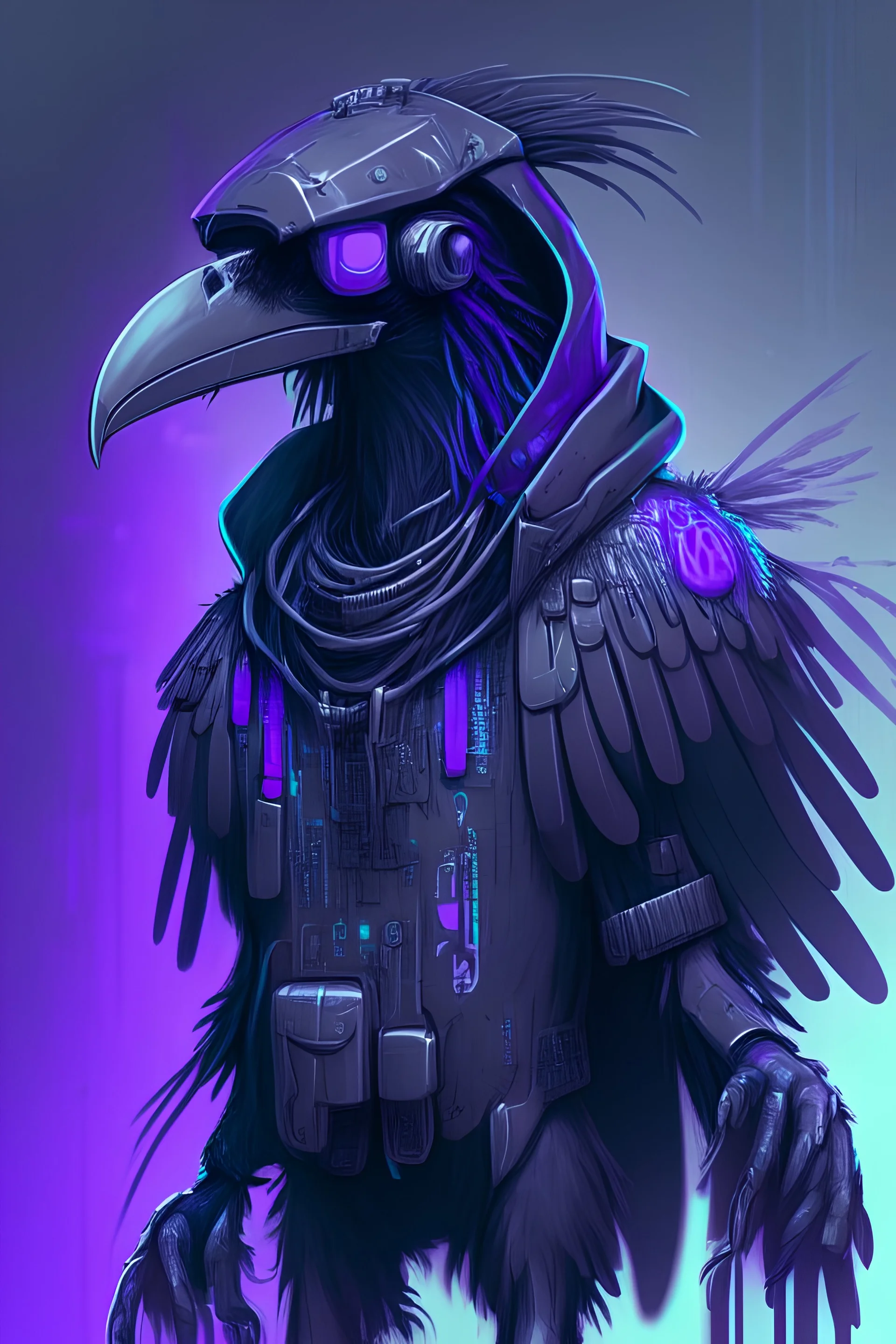 Cartoon Cyberpunk anthropomorphic Raven, clean, ultra detailed, no blur