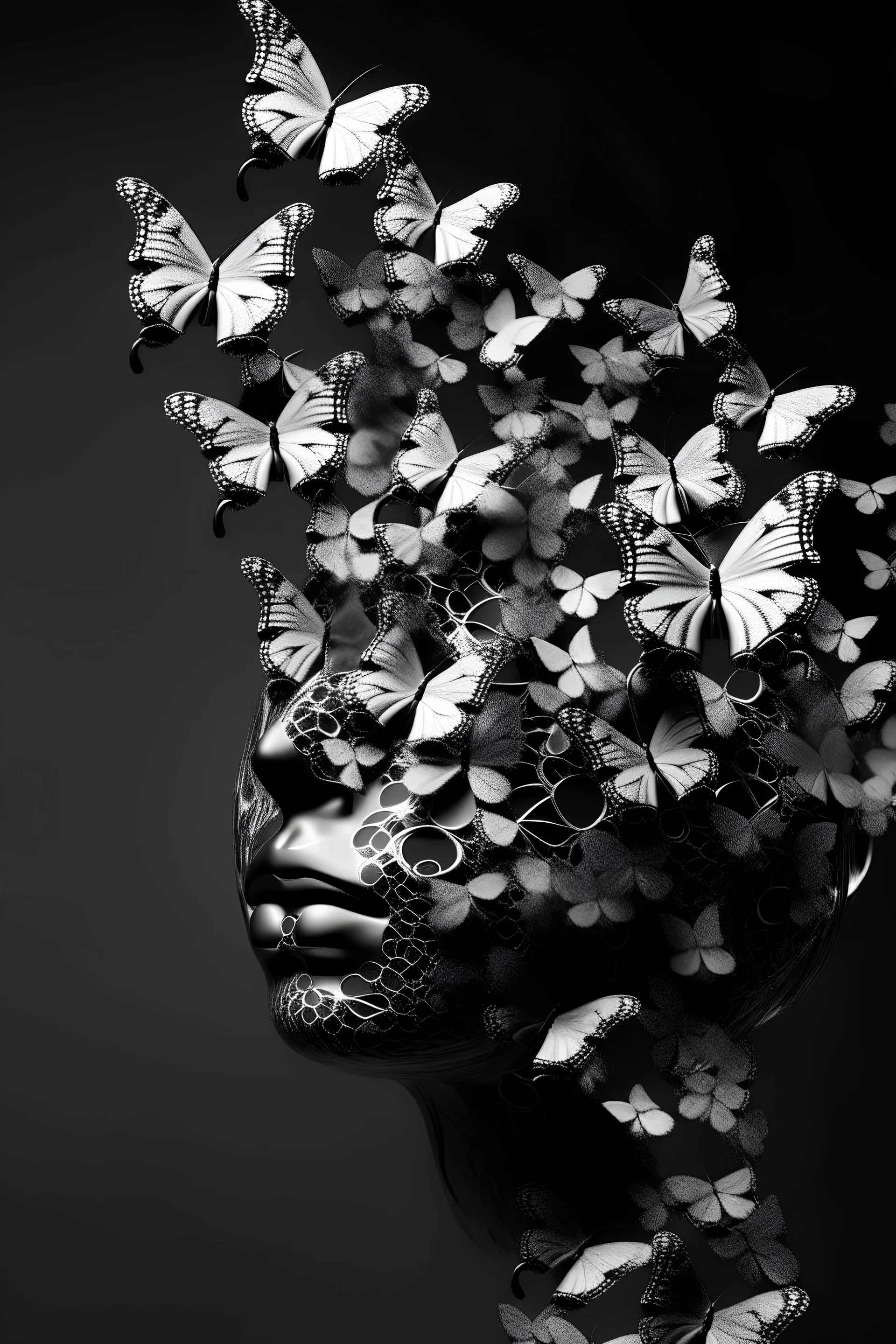 abstract black mask with white Butterflys flying away