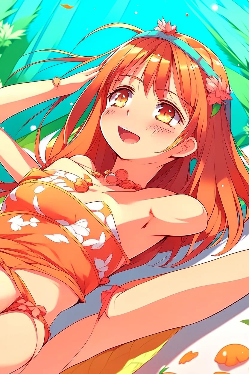 anime girl in a bikini lying on her back