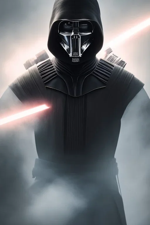 All Black Anakin Skywalker soldier, ghost, wearing high tech mask, white smoke, dark, rage, sorrow, high definition, ultra 8 k, volumetric lighting, blue fire, fog