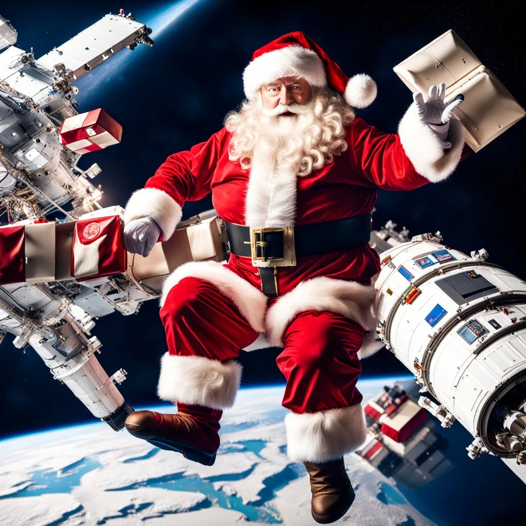 Santa Claus delivering presents to the International Space Station