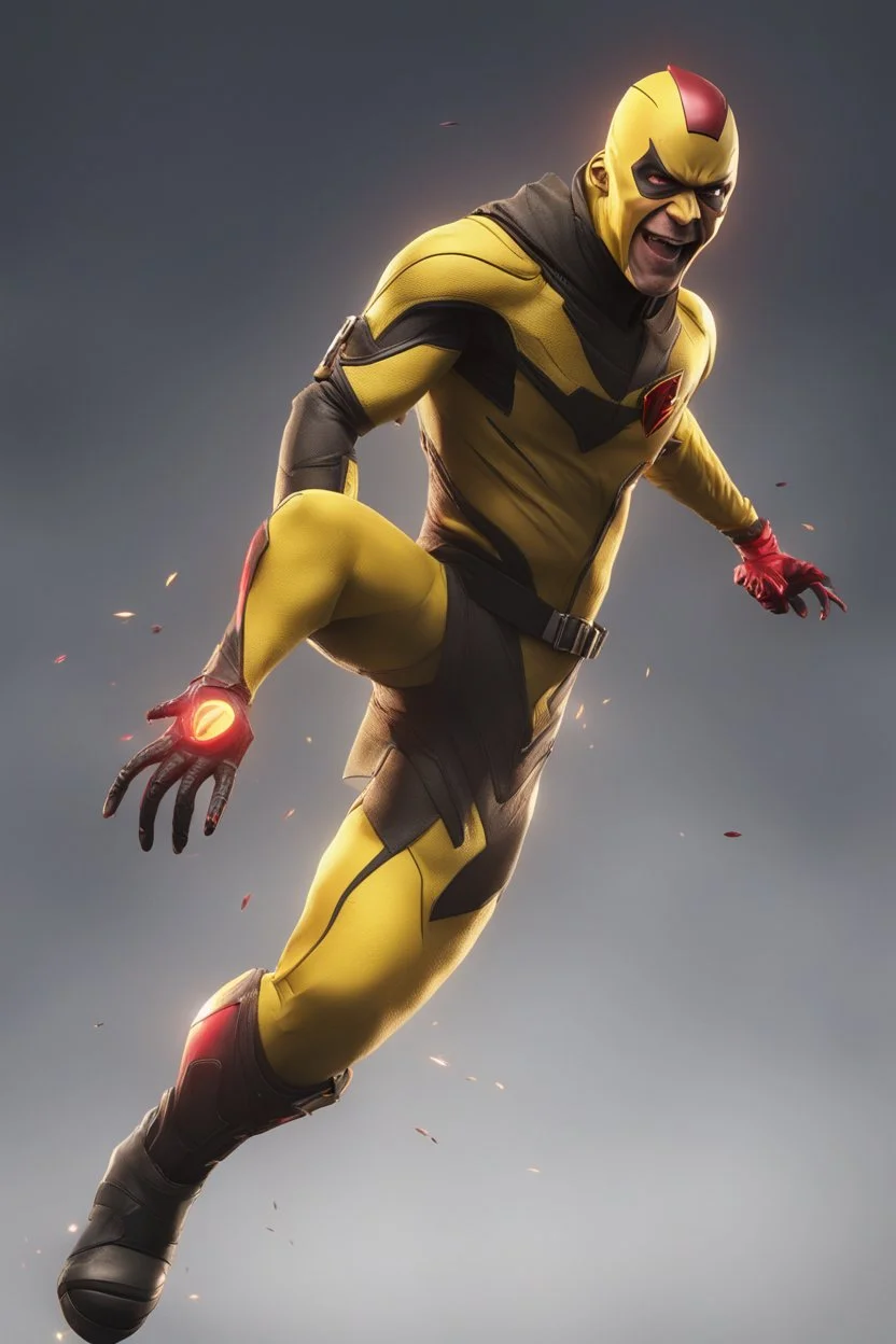 Create a picture of reverse Flash falling from the skye to a pit animated like fortnite