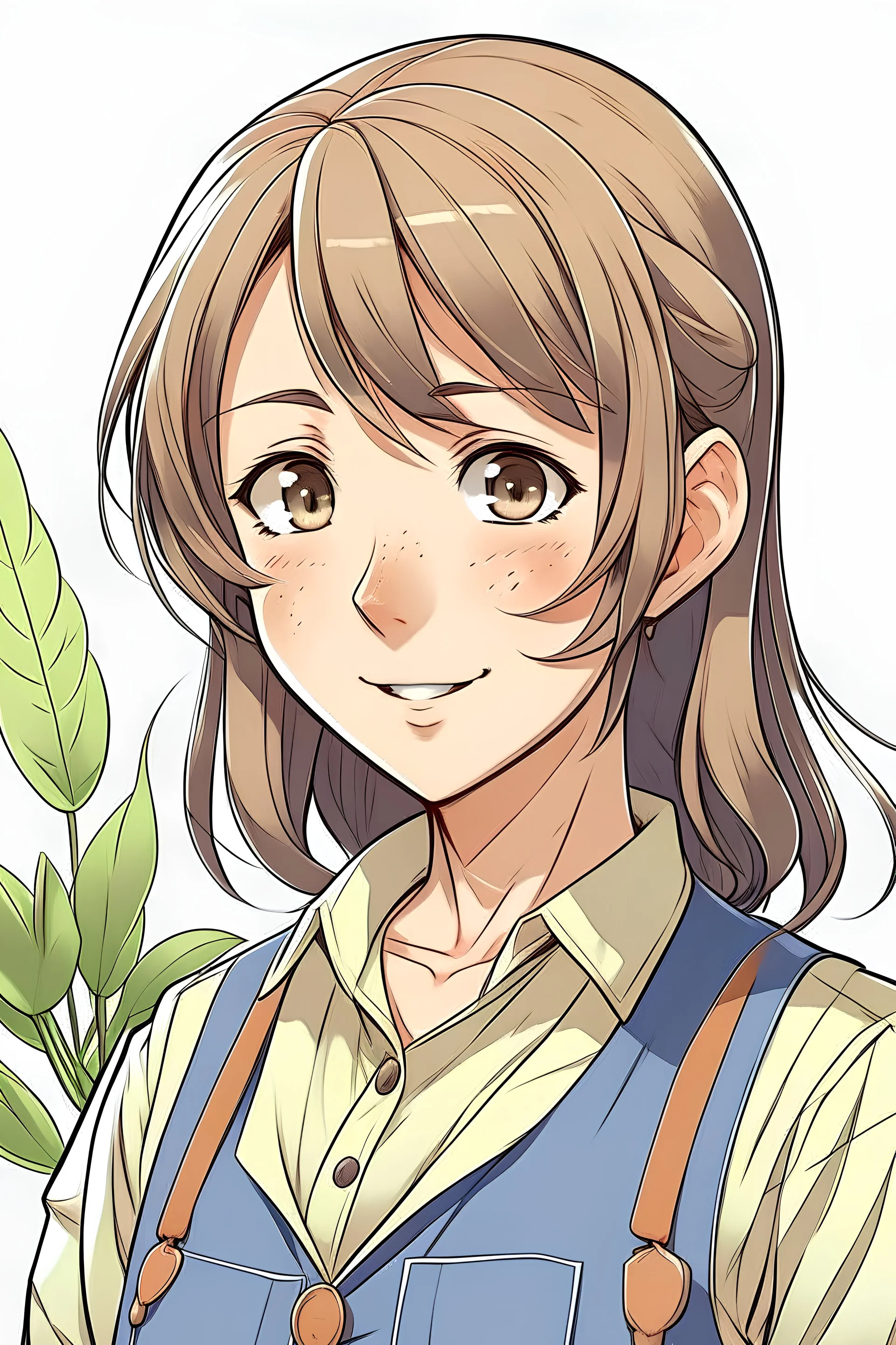 a female agronomist anime looking forward portrait design