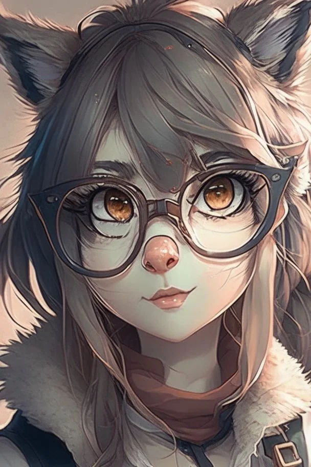 anime racoon girl with glasses