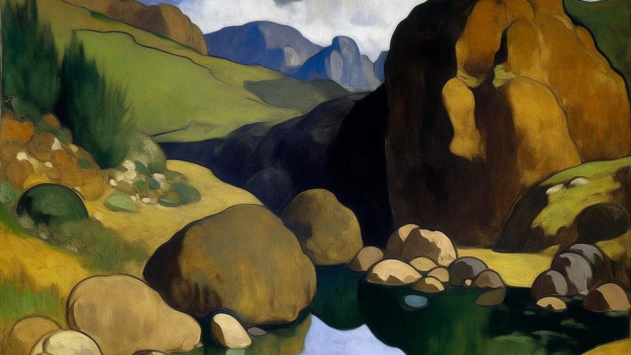 Brown alps with stones painted by Paul Gauguin