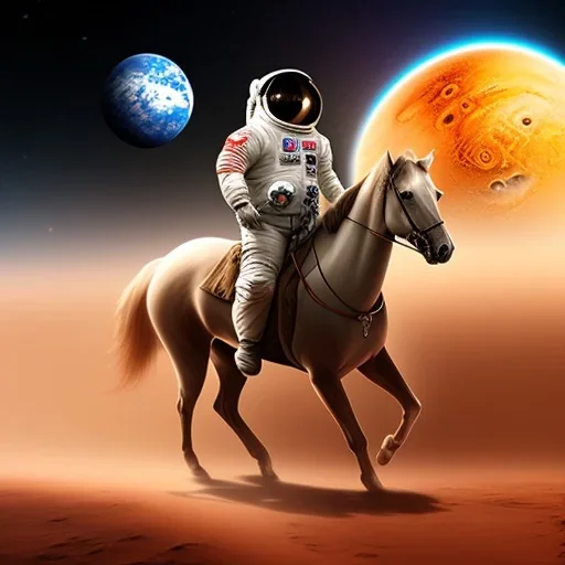 Riding horse astronaut mars