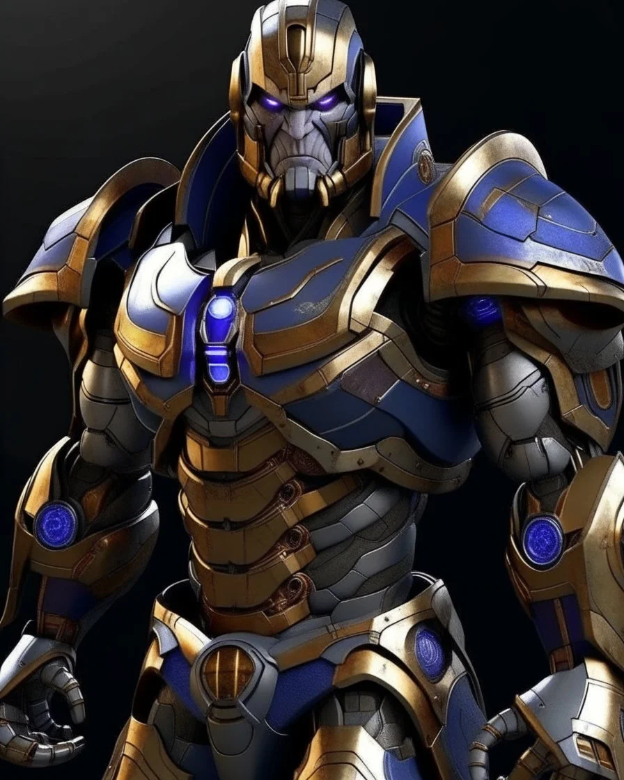 A brave robo thanos warrior with leather and metal combat clothes robotic metal with Chafee robo fighter