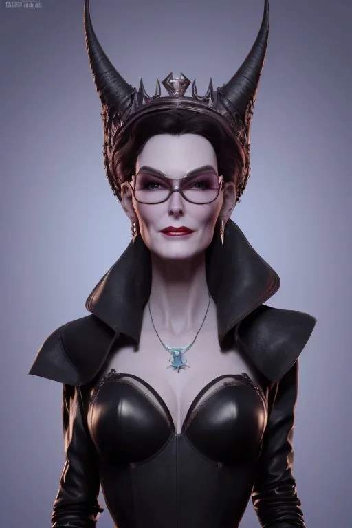 Carmen Dell`orifice as evil queen in black leather, leather, busty, cleavage, angry, stern look. character design by cory loftis, fenghua zhong, ryohei hase, ismail inceoglu and ruan jia. unreal engine 5, artistic lighting, highly detailed, photorealistic, fantasy