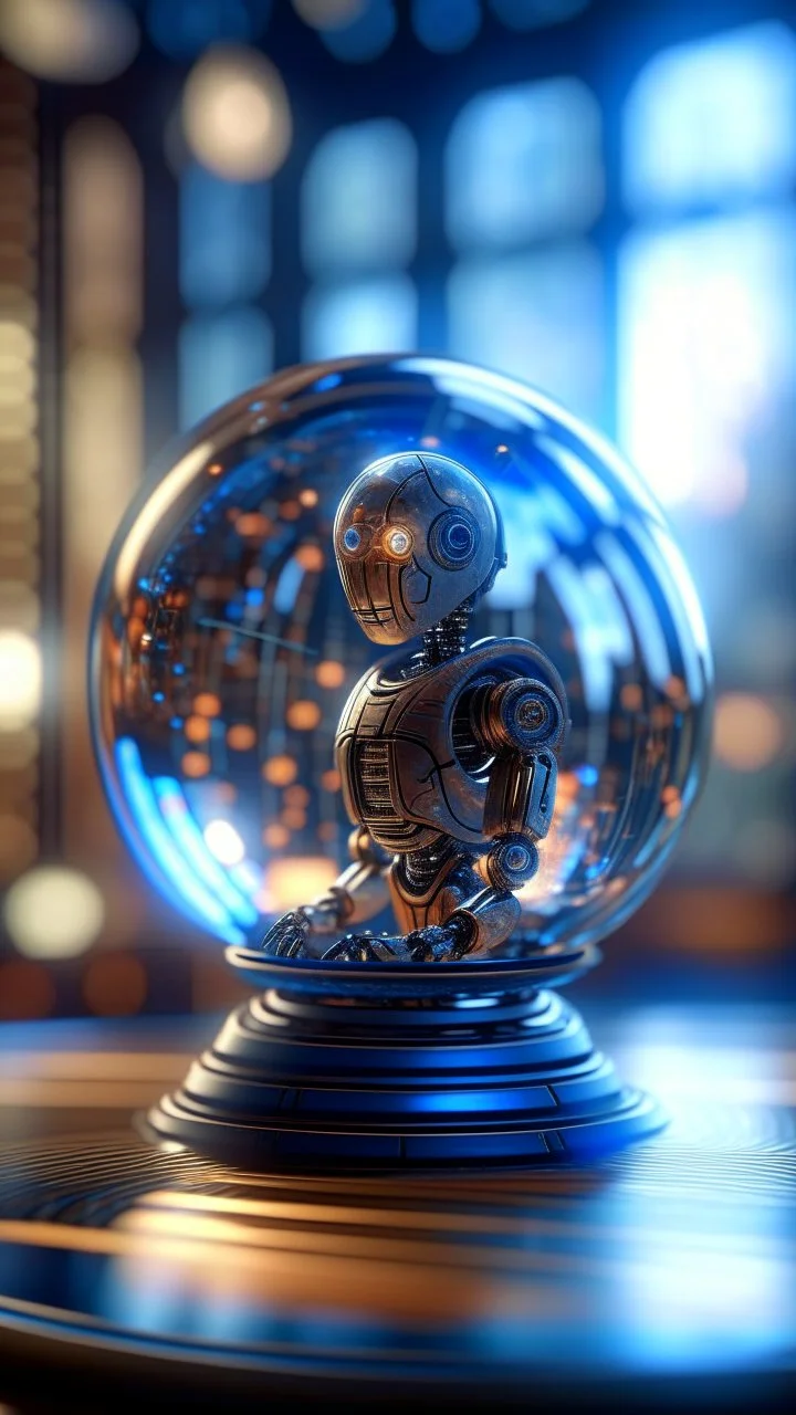 robot hypnosis survivor inside a Crystal ball, shot on Hasselblad h6d-400c, zeiss prime lens, bokeh like f/0.8, tilt-shift lens 8k, high detail, smooth render, down-light, unreal engine, prize winning