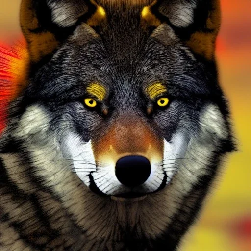 Black red and yellow wolf