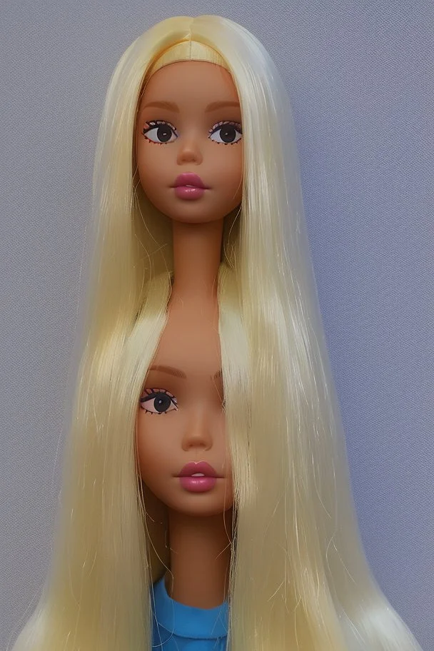 blank face barbie in a yellow and blue box