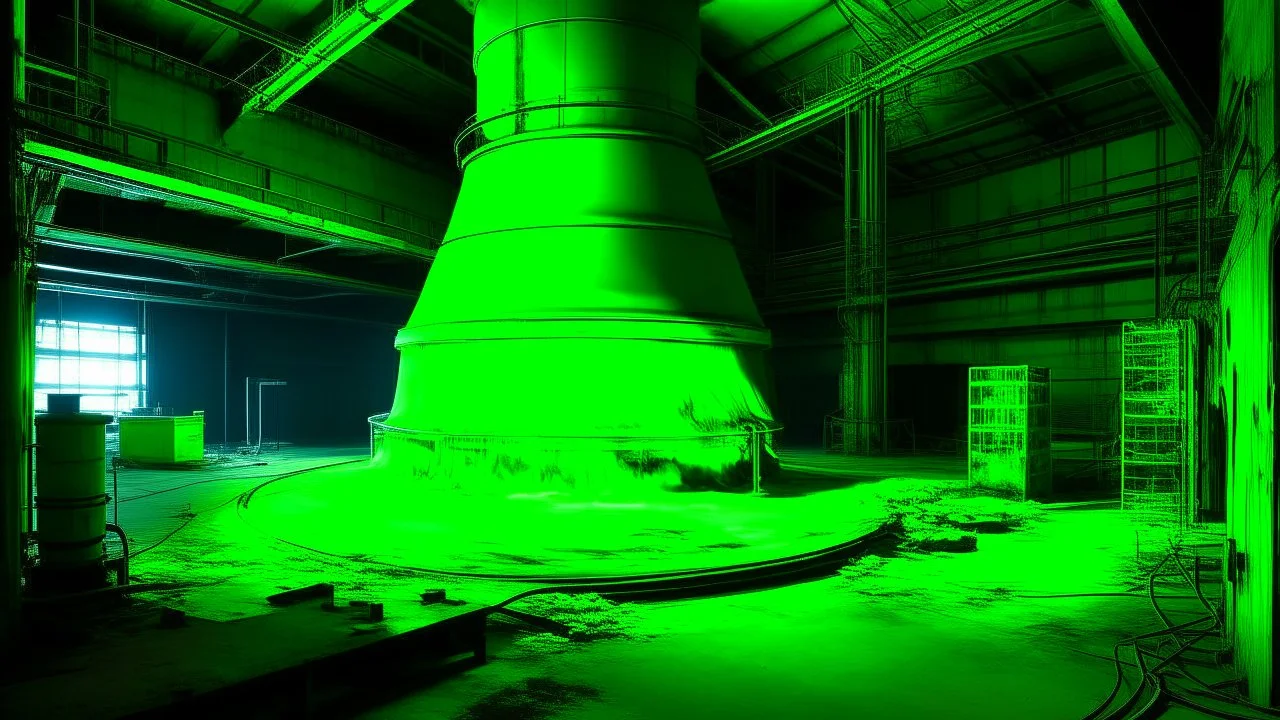 A neon green nuclear plant zone with toxic sludge painted by Giovanni Battista Sassi