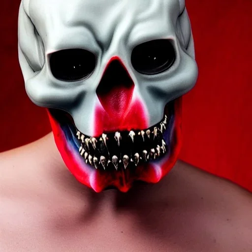 red skull of devil, teeth in nose