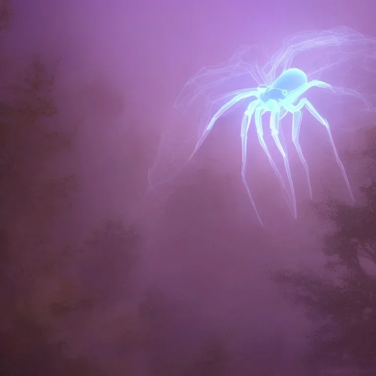 Giant transparent ethereal luminescent nebulous spider, realistic