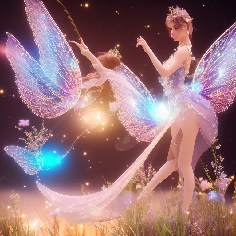 beautiful fairy in a galactic ambiance, transparent wings, delicate colors, finely tuned detail, ultra high definition, 8 k, unreal engine 5, ultra sharp focus