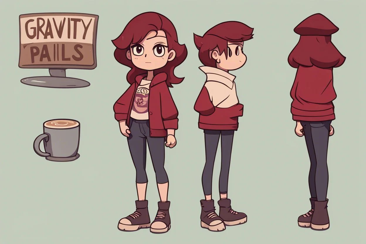 персонаж из вселенной Гравити Фолз, Персонаж женского пола, спортивного телосложения и низкого роста. Цвет кожи персонажа — капучино. Волосы персонажа покрашены в рыжий цвет, зачесаны назад. По текстуре волосы персонажа пушистые. У персонажа есть короткая челка. Глаза у него/нее зелено-карие. Персонаж носит одежду в стиле гаучо. Слово для вдохновения образа персонажа (тут вообще все) — ручей.