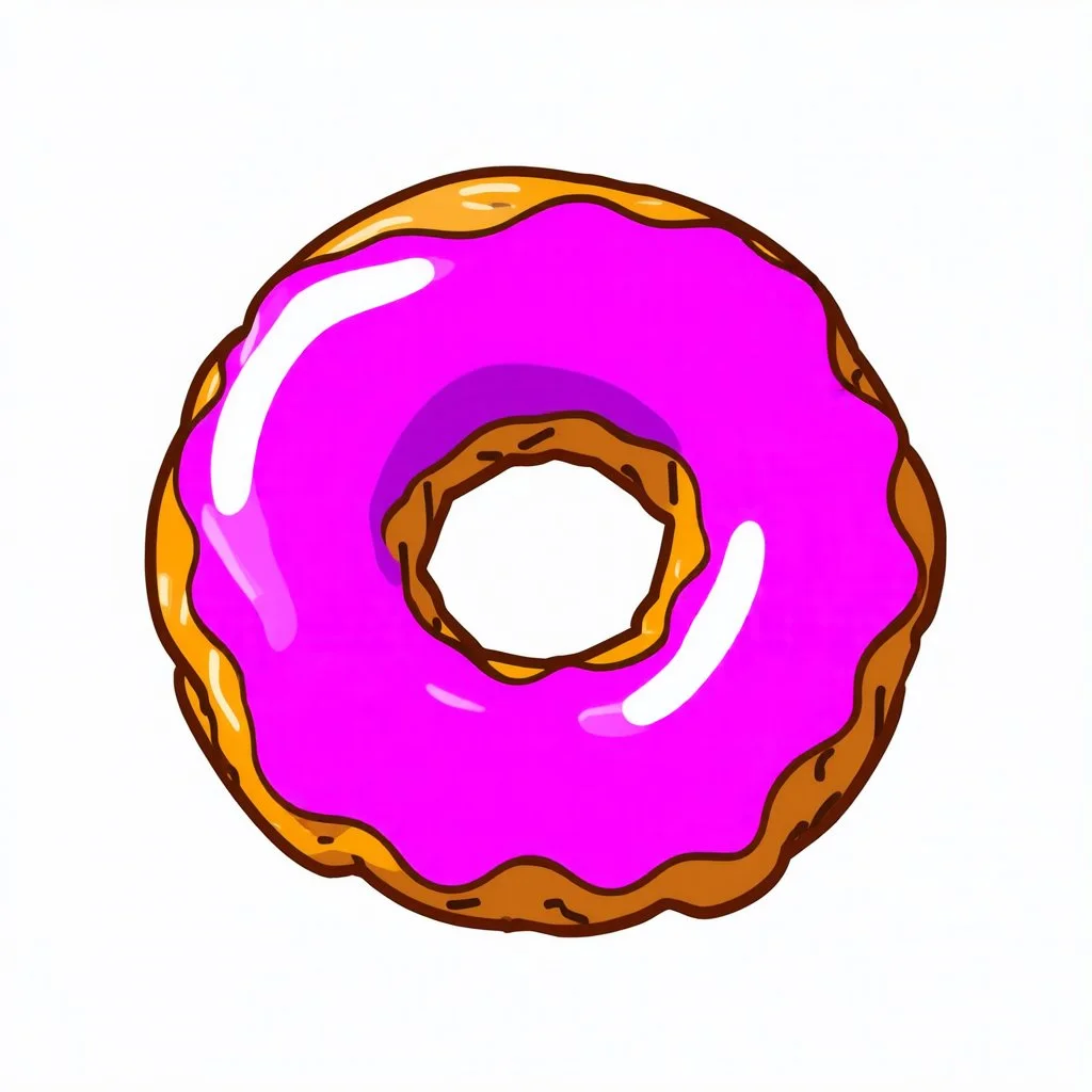 retro cartoon style donut, single line weight