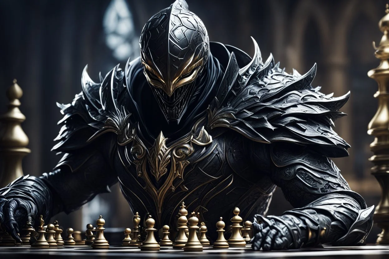 Chess knight symbiote in 8k solo leveling shadow artstyle, close picture, intricate details, highly detailed, high details, detailed portrait, masterpiece,ultra detailed, ultra quality