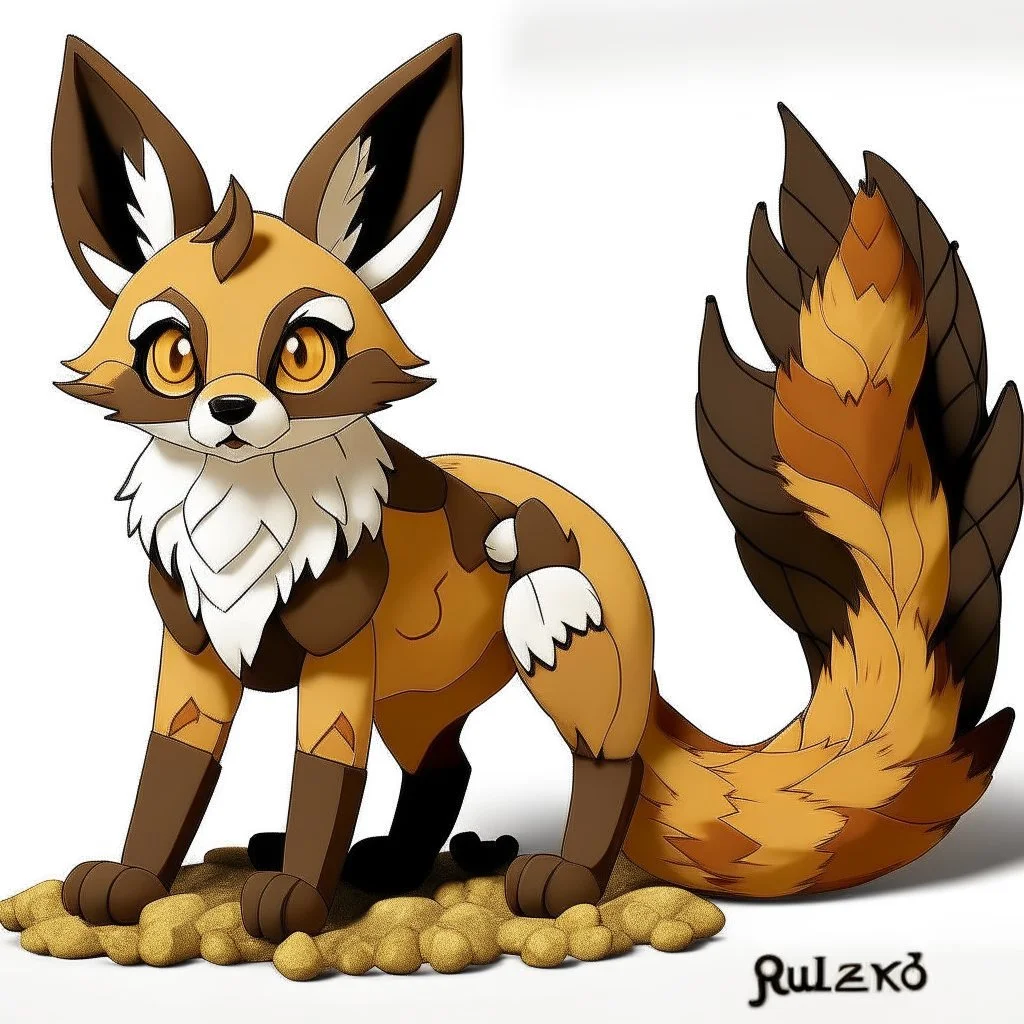 Create a fox cat with ground/rock-like features