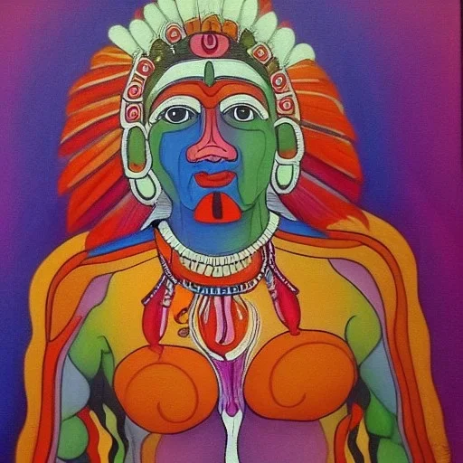 human body with head of cow indian god painting spiritual