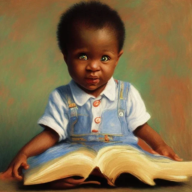 African American baby boy musician with books by monet