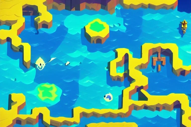 Vast blue oceans, Legend Of Zelda: Wind Waker style, stylized, colorful, adventurous.