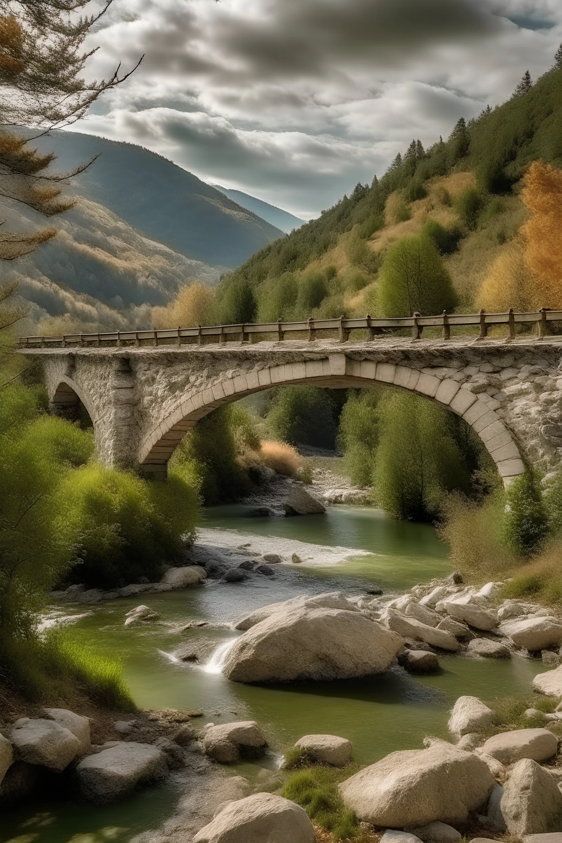 puente medieval sobre un rio en la montaña