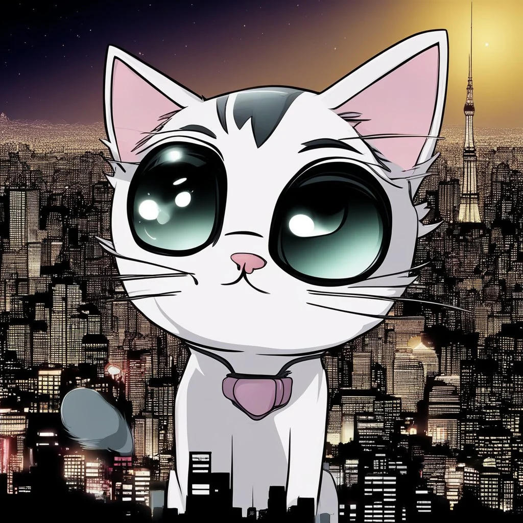 Cat hair emo , Lazer glass , Tokyo city night view wallpaper , cartoon