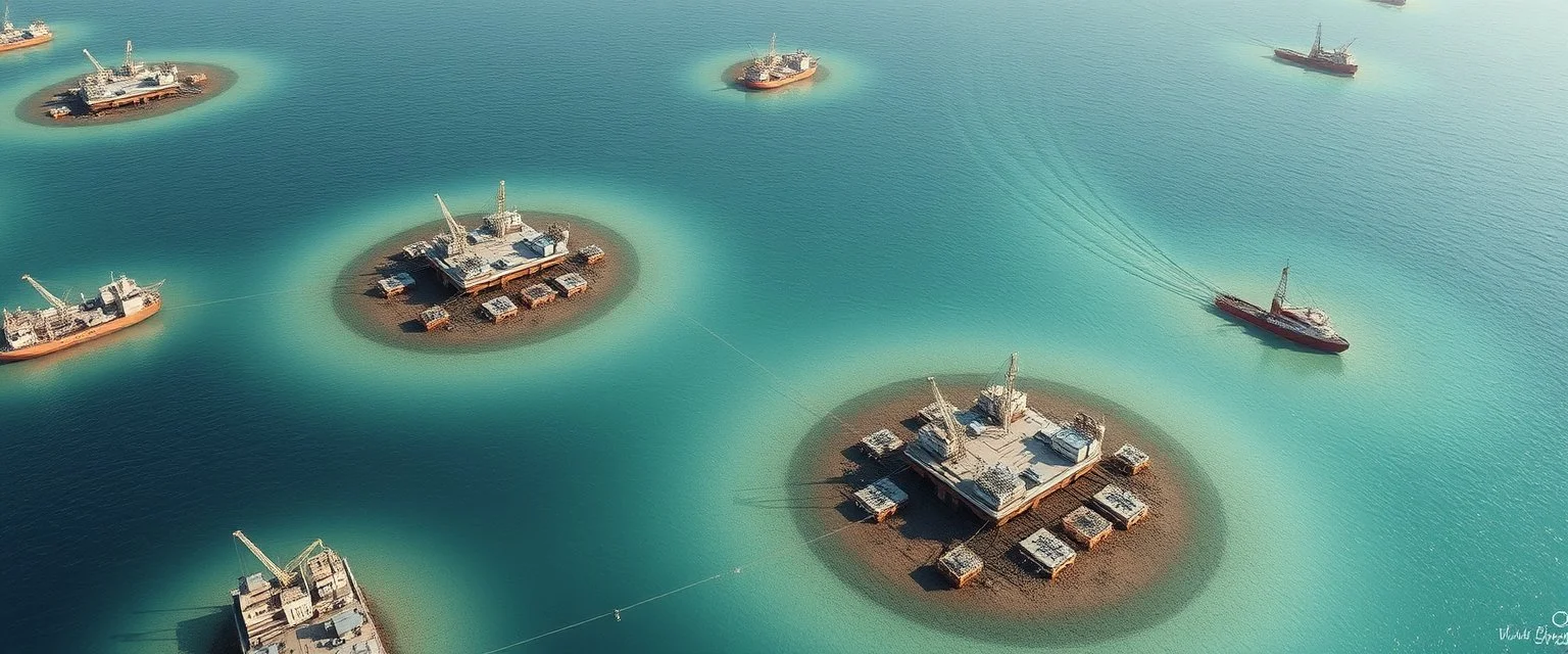 Floating platforms anchored to mineral islands, allowing mobility during tidal shifts.