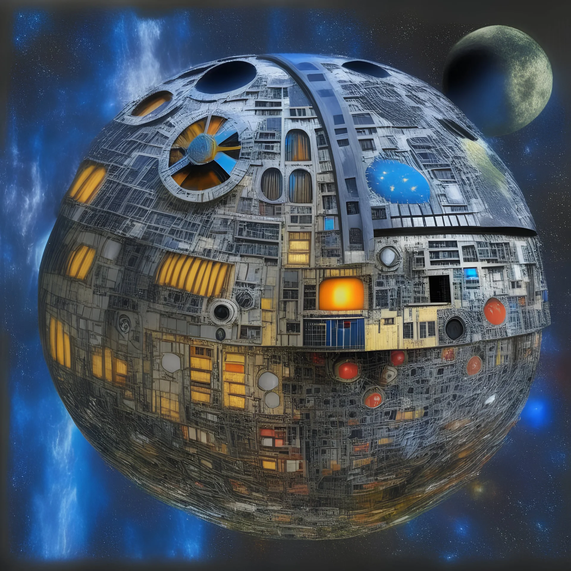 death star in space hundertwasser style photo realistic high definition