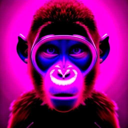 A beautiful portrait of a cyborg monkey purple neon color scheme, high key lighting, volumetric light high details psychedelic background