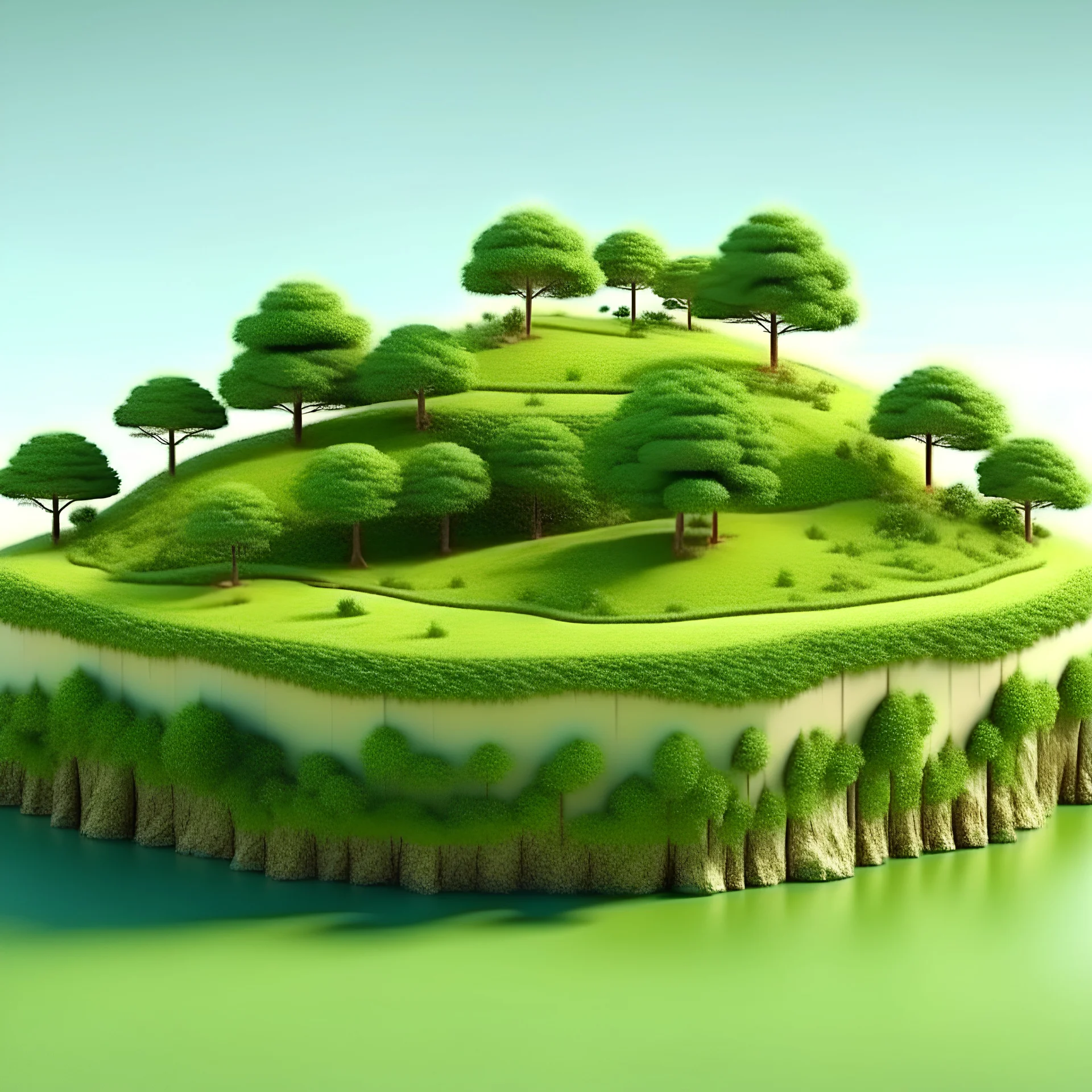 Travel and vacation background. 3d illustration with cut of the ground and the grass landscape. The trees on the island. eco design concept. mock up design.