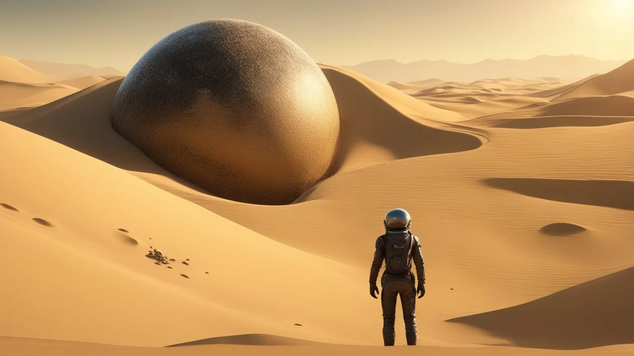 4k, hyper-realistic, Ultra-HD, Ray-tracing, Alien planet, mountainous, Has asteroid belt, milky way, stars, dark, black hole, Sand Worm rising from dunes, creatures, based on Dune movie (2021)