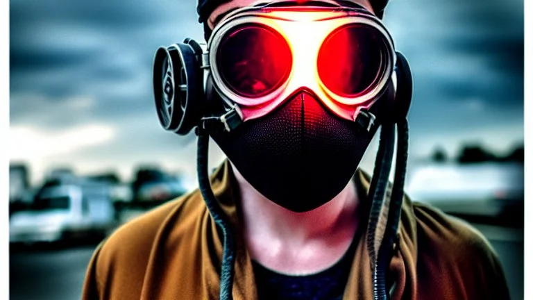 apocalypse hipster, in a respirator