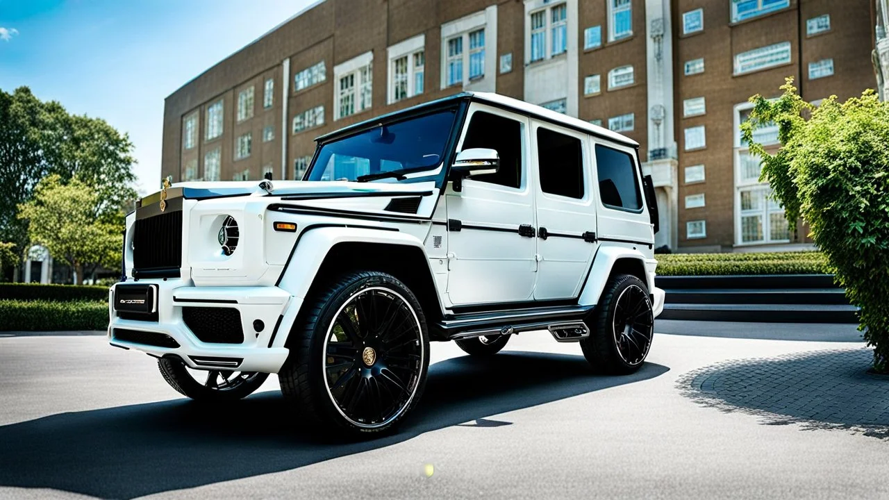A (((G-Wagon rolls royce))) featuring a luxurious interior, advanced technologies, and a sleek body kit designed by MANSORY, exuding an air of sophistication and power
