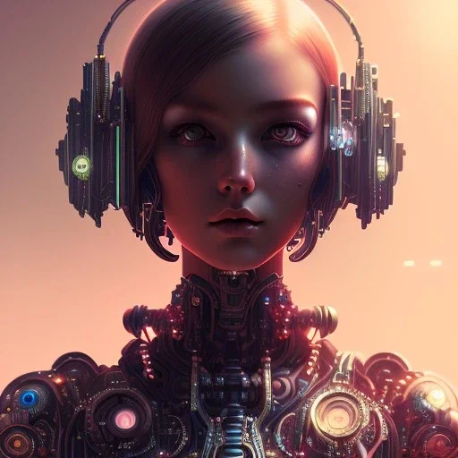 Extremely detailed and elaborate cyborg girl with big eyes art by Ilya Kuvshinov with an intricate metal shield. Sci-fi futuristic fantasy realistic visually stunning deep colors colorful 4k 8k IMax CryEngine