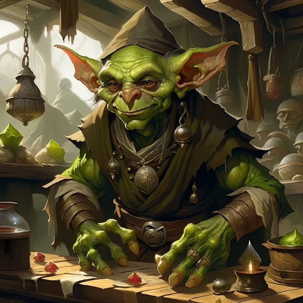 old fantasy illustration goblin merchant