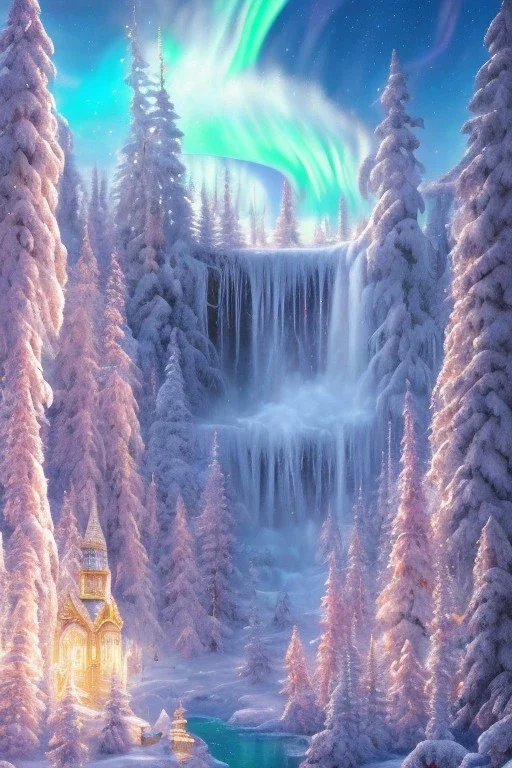 pink and gold crystal background，crystal waterfall, perspective, northern Lights, full of details, smooth, bright sunshine，soft light atmosphere, light effect，vaporwave colorful, concept art, smooth, extremely sharp detail, finely tuned detail, ultra high definition, 8 k, unreal engine 5, ultra sharp focus