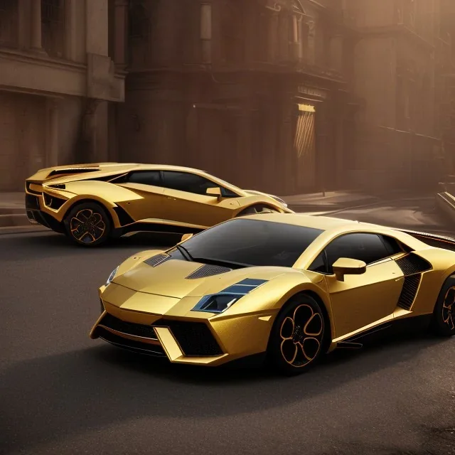 gold lamborgini, 3D, beautiful color, RTX, TXXA, SSAO, High quality,hyperrealistic, cinematic, Super detailed, Anti-Aliasing,Full color, HDR,4k