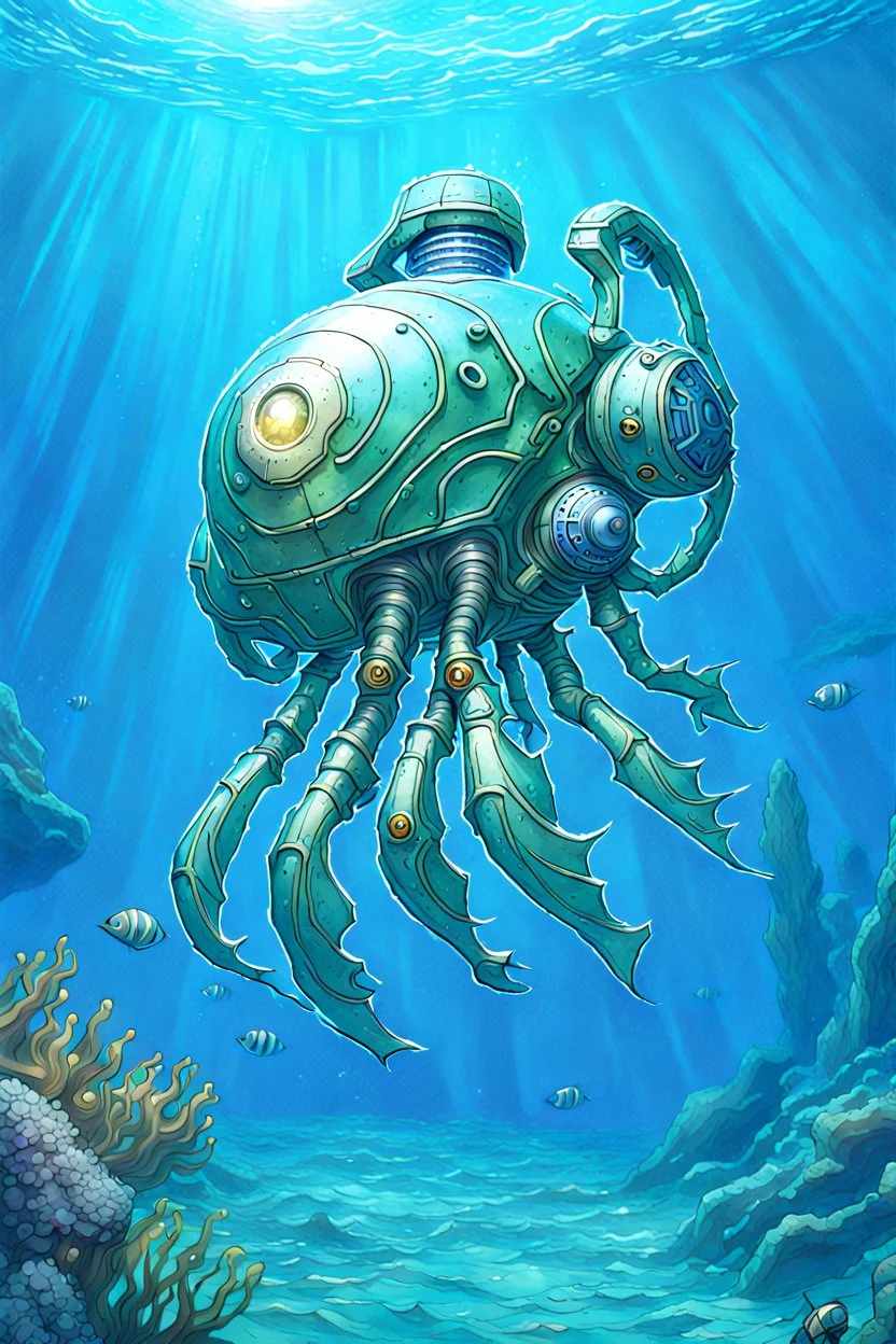 TCG fantasy artwork art of nautilus robot underwater