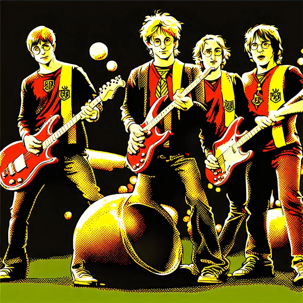 Harry Potter and the Quidditch Gang performing as a rock band