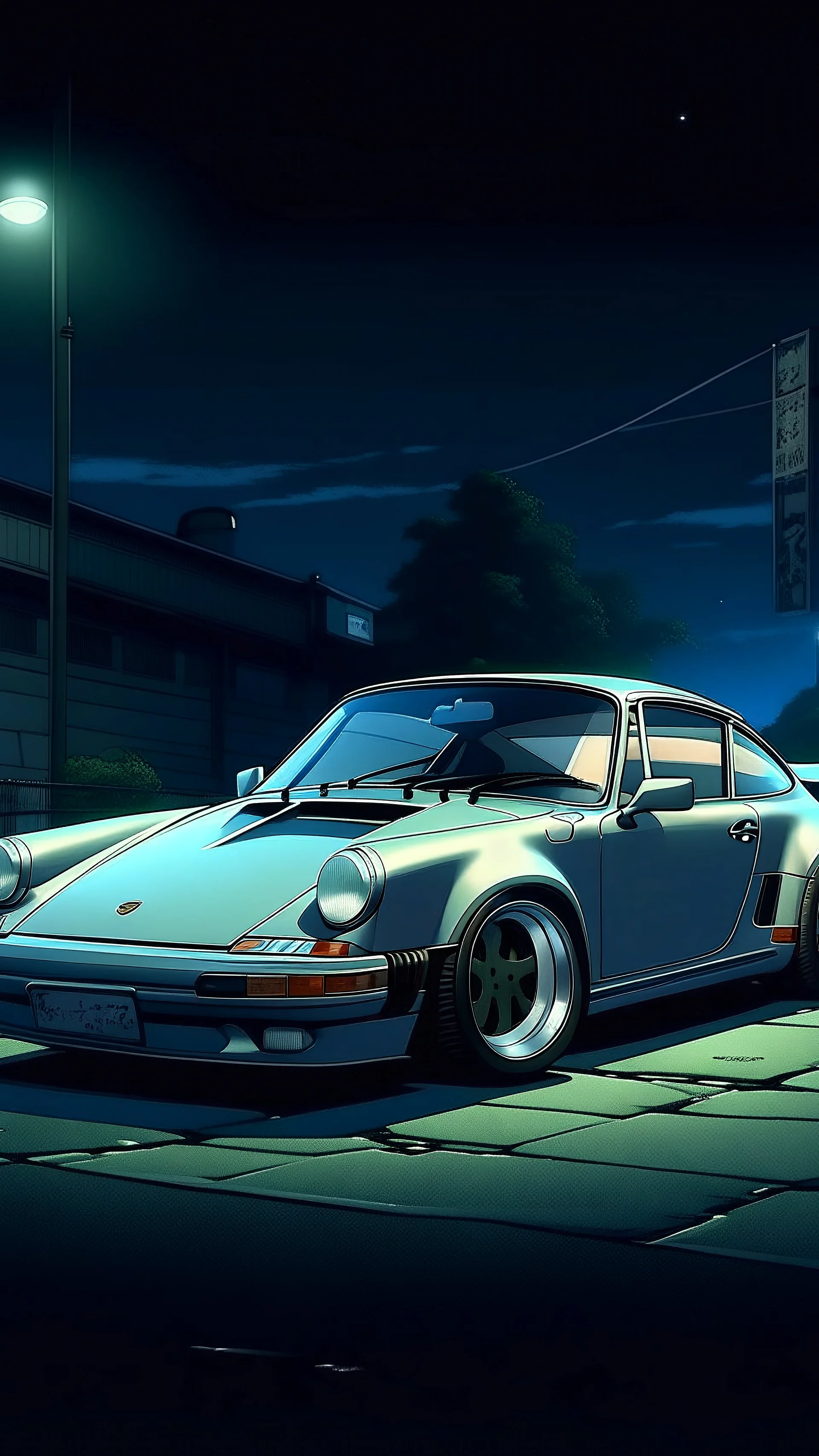 Anime, clean Porsche 911, in tokyomake, no glitches, night setting