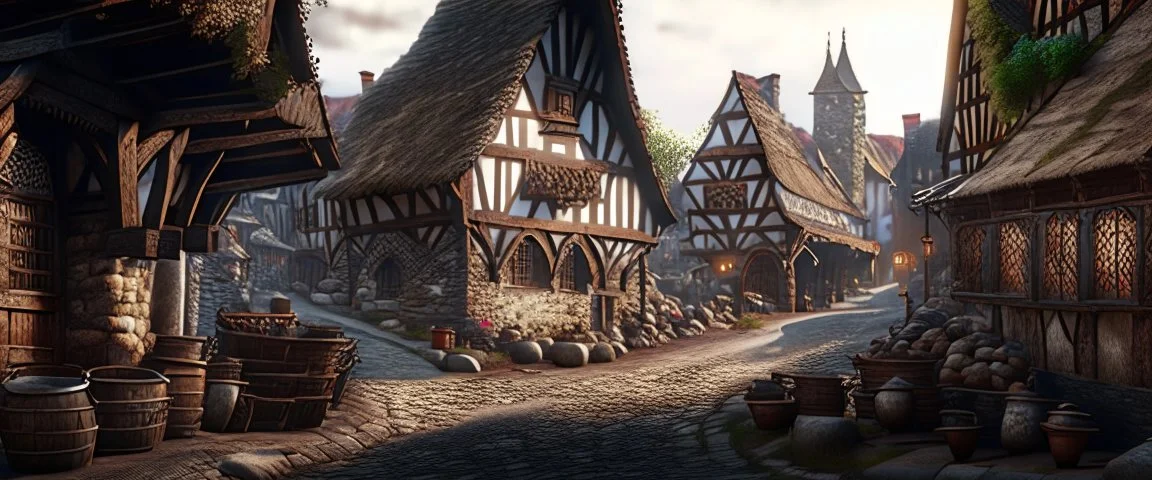 typical town during the iron age realistic, photorealistic, natural lighting, very detailed complex picture sharp intricate details HDR 4k Unreal Engine Octane