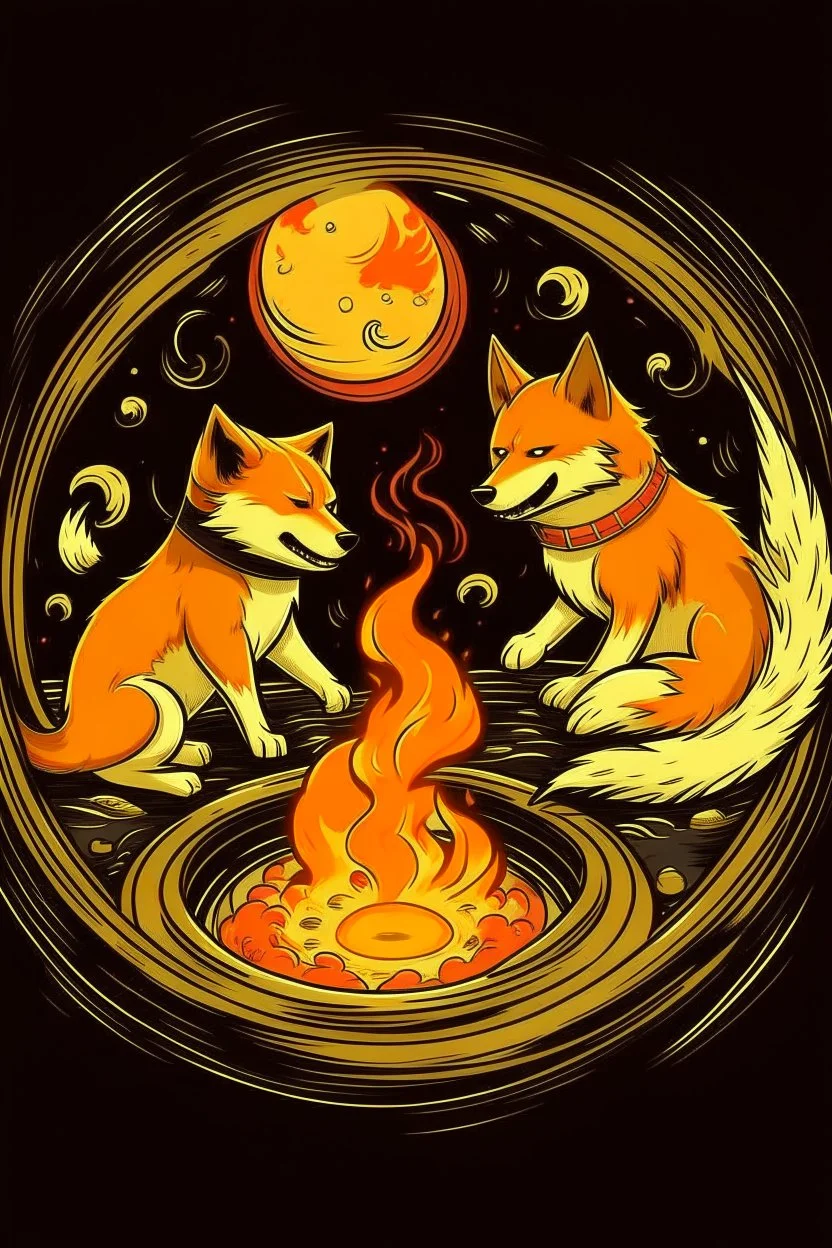 Doge fighting kat and fire ring and fox