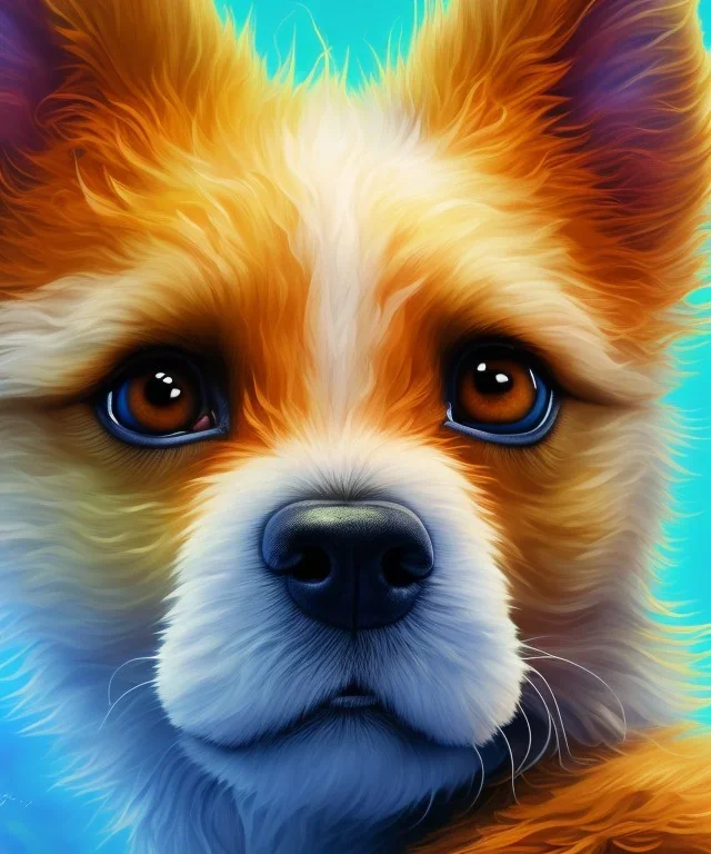 close-up portrait of cute dog, detailed, digital painting, concept art, breathtaking, 8k resolution, volumetric lighting, extreme dense an fine fur, extremely detailed, beautiful, establishing shot, artistic, hyperrealistic, nature background, beautiful face, renderman gofur render, art by sam curry