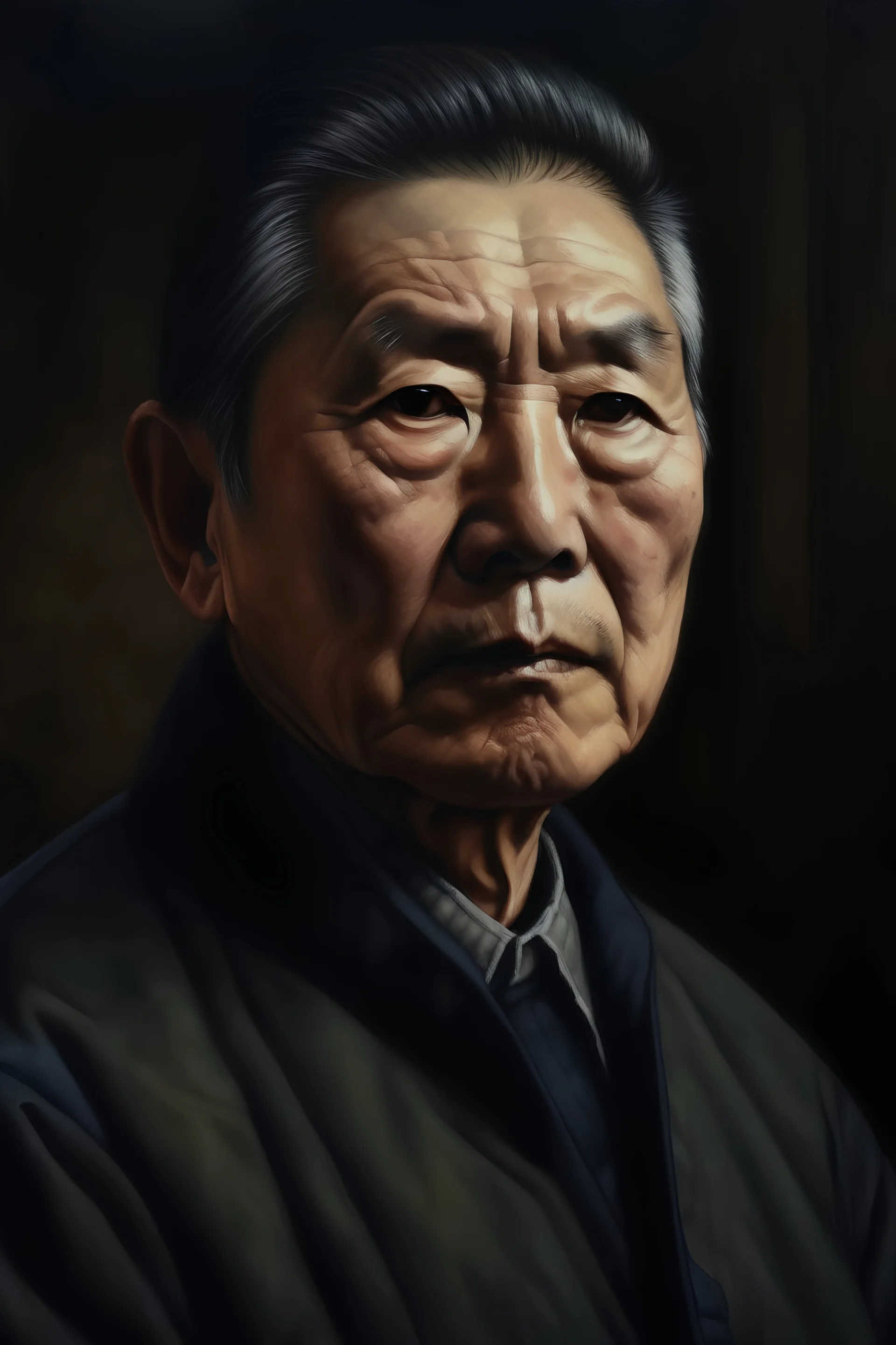 portrait of Takeshi Kitano, photo realist, van gog style