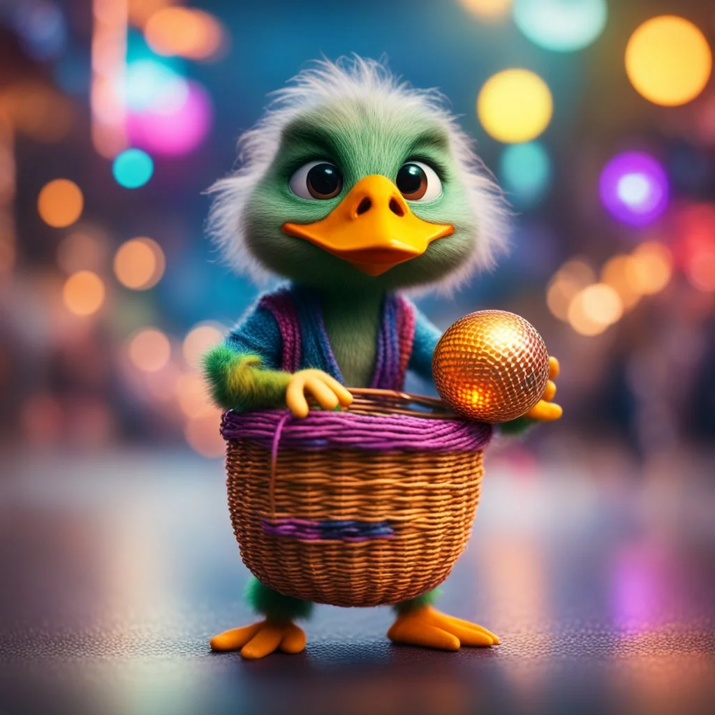 Jo Biden as hairy groove funk ninja duck gremlin hippie holding disco ball like a basket ball,bokeh like f/0.8, tilt-shift lens 8k, high detail, smooth render, down-light, unreal engine