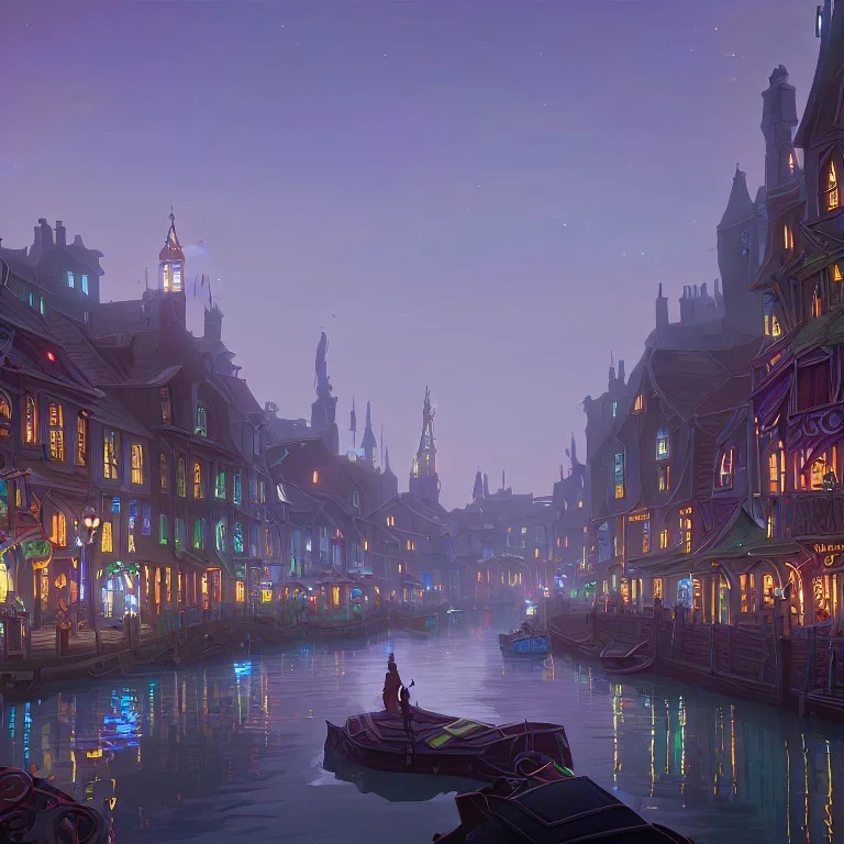 Α magical canal town for warlocks and witches during Christmas