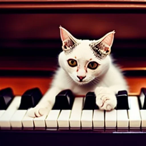 photo of a cat playing piano