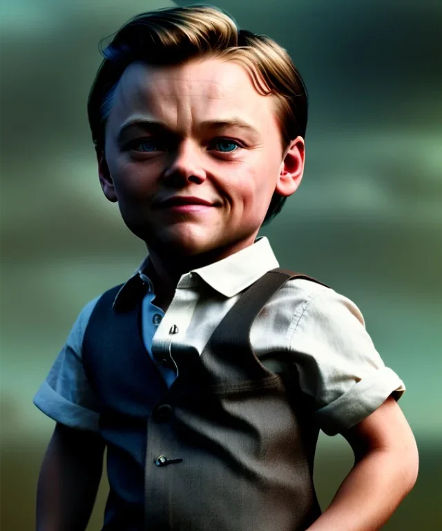 Leonardo di caprio toddler, full body, car, dramatic lighting, hyper realistic